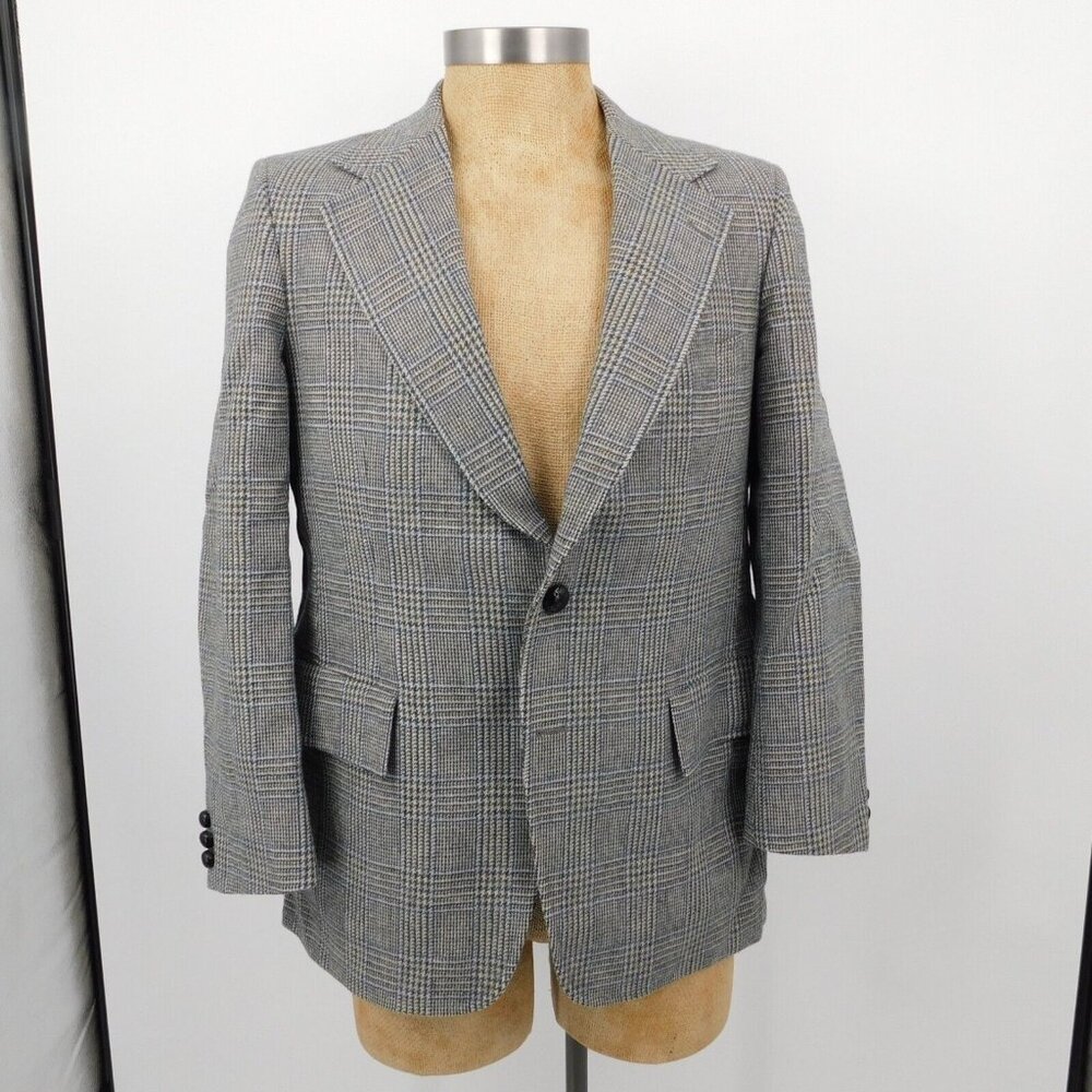 Mens Gray Glen Plaid 2 Button Wool Sport Coat Size 42 Wellington Clothes Vintage